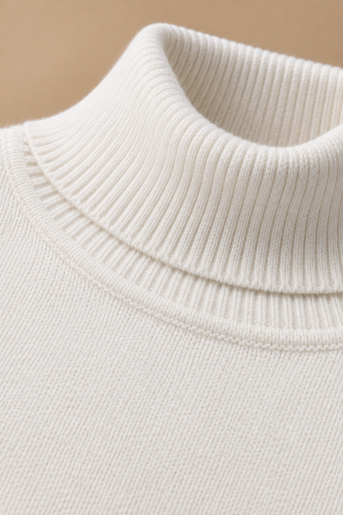 Men’s White Cotton Turtleneck Sweater – Regular Fit Full Sleeve Knitted Pullover