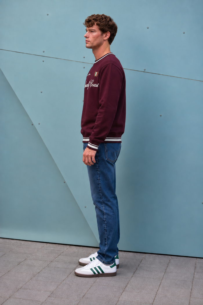 Men’s Wine Cotton Brushed Fleece Crew Neck Sweatshirt – Regular Fit