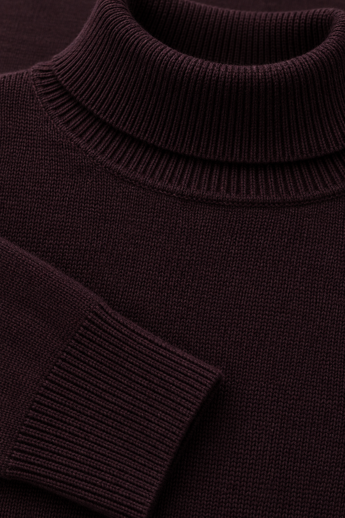 Men’s Wine Cotton Turtleneck Sweater – Regular Fit Full Sleeve Knitted Pullover