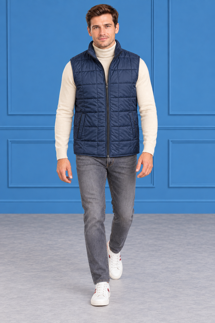 Men’s Wine Lightweight Reversible Woven Puffer Gilet – Regular Fit Sleeveless Jacket