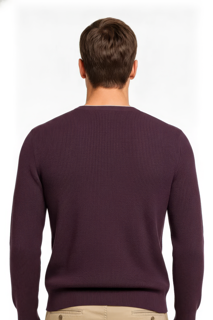 Men’s Wine Structured Cotton Round-Neck Full-Sleeve Winter Top