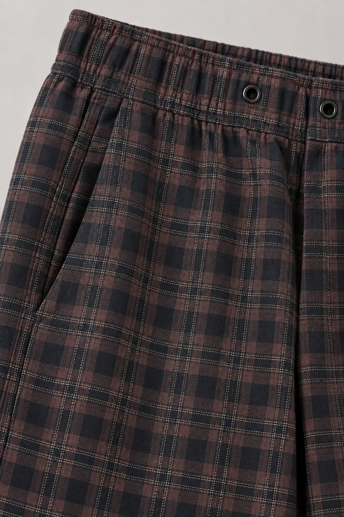Men’s Yarn-Dyed Brushed Check Lower in Brown – Regular Fit Winter Trousers