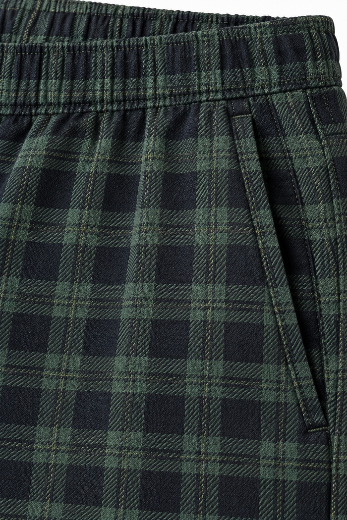 Men’s Yarn-Dyed Brushed Check Lower in Olive– Regular Fit Winter Trousers