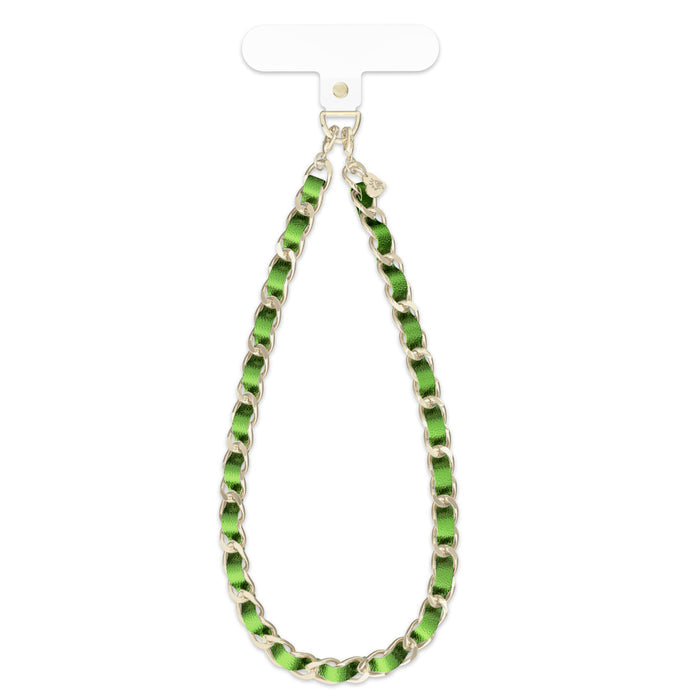 Metallic Green Leather Chain Phone Charm – Cute Aesthetic Phone Accessory