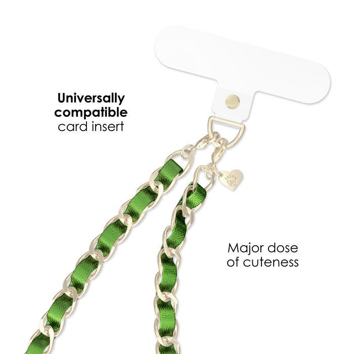 Metallic Green Leather Chain Phone Charm – Cute Aesthetic Phone Accessory