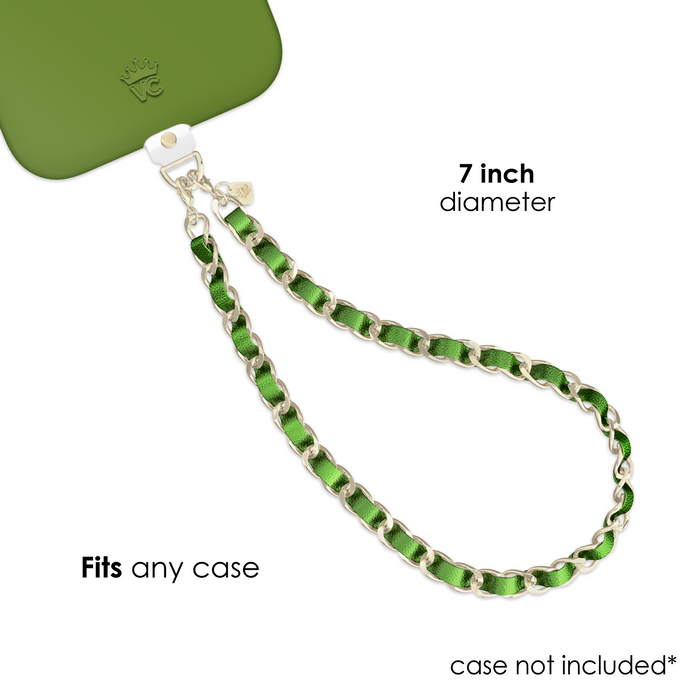 Metallic Green Leather Chain Phone Charm – Cute Aesthetic Phone Accessory