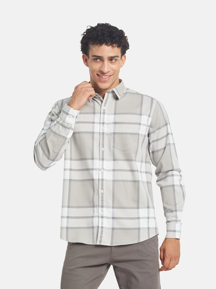 METTLE Checked Long Sleeves Spread Collar Cotton Opaque Regular Fit Casual Shirt