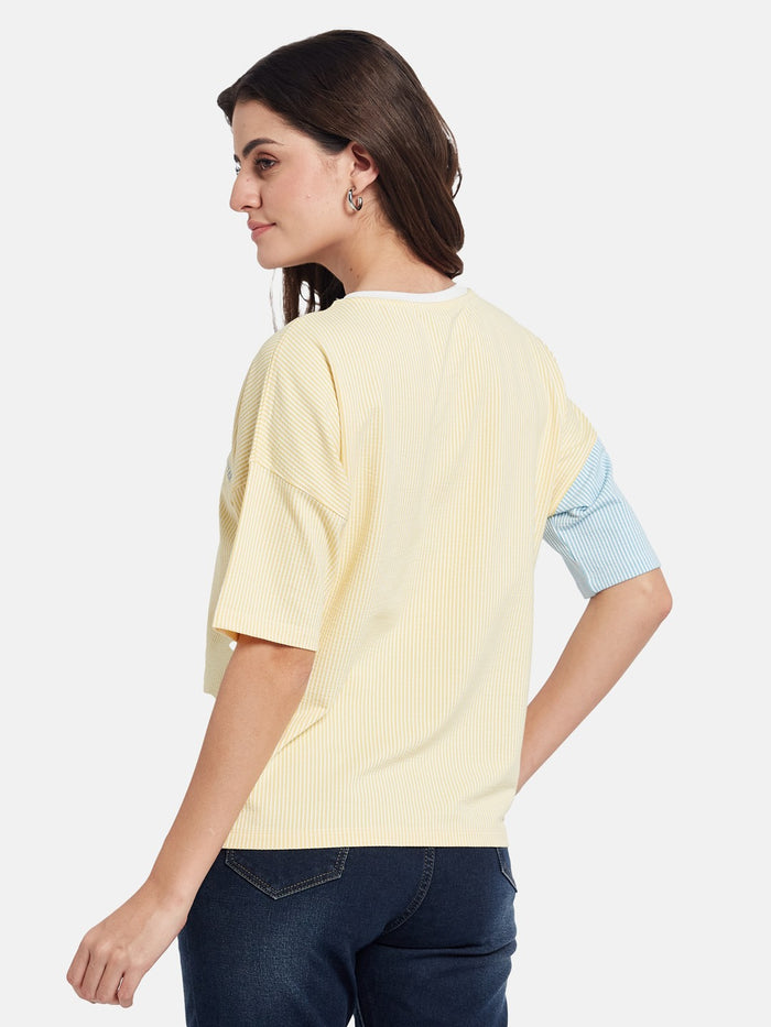 METTLE Colourblocked Round Neck Cotton T-shirt