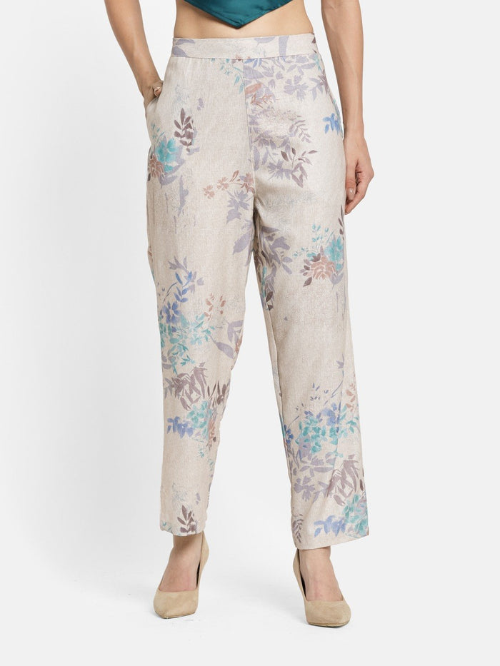 METTLE Floral Printed Cotton Trousers
