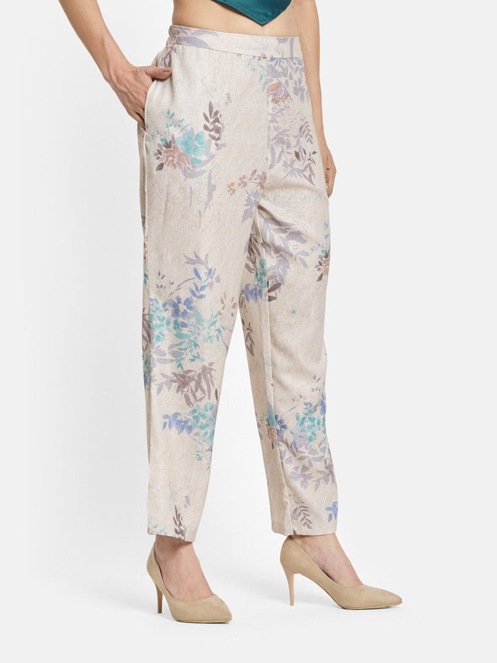 METTLE Floral Printed Cotton Trousers