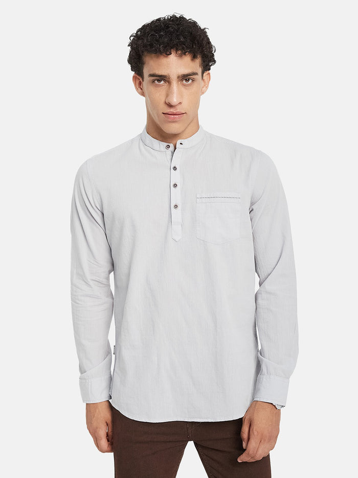 METTLE Long Sleeves Mandarin Collar Cotton Opaque Regular Fit Casual Shirt