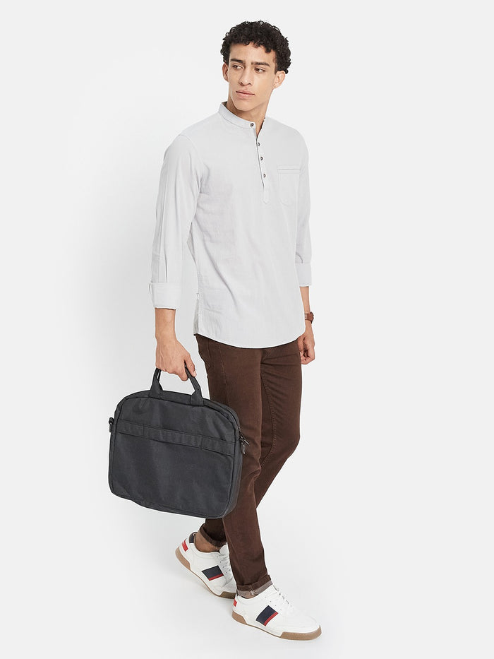 METTLE Long Sleeves Mandarin Collar Cotton Opaque Regular Fit Casual Shirt
