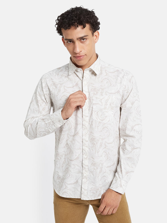METTLE Men Abstract Printed Spread Collar Cotton Casual Shirt