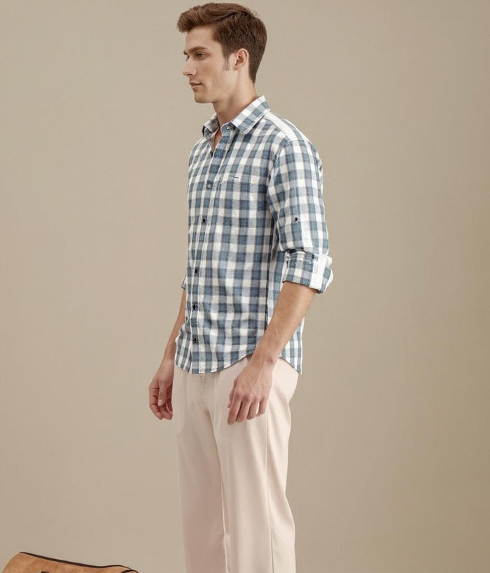 METTLE Men Air-Force Checked Casual Shirt