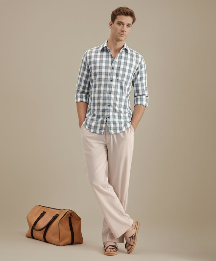METTLE Men Air-Force Checked Casual Shirt