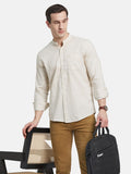 METTLE Men Band Collar Solid Cotton Casual Shirt