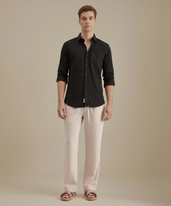 Mettle Men Black Casual Solid Polo Neck Shirt