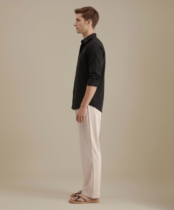 Mettle Men Black Casual Solid Polo Neck Shirt
