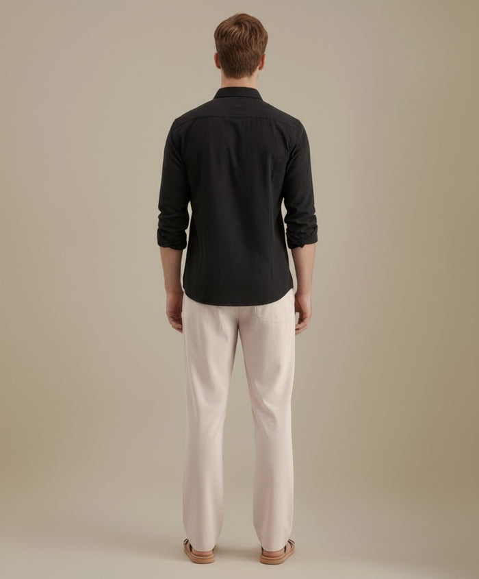 Mettle Men Black Casual Solid Polo Neck Shirt