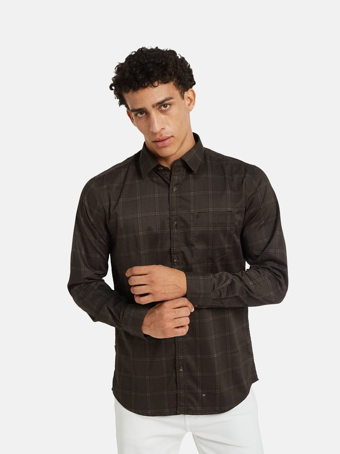METTLE Men Checked Spread Collar Cotton Casual Shirt