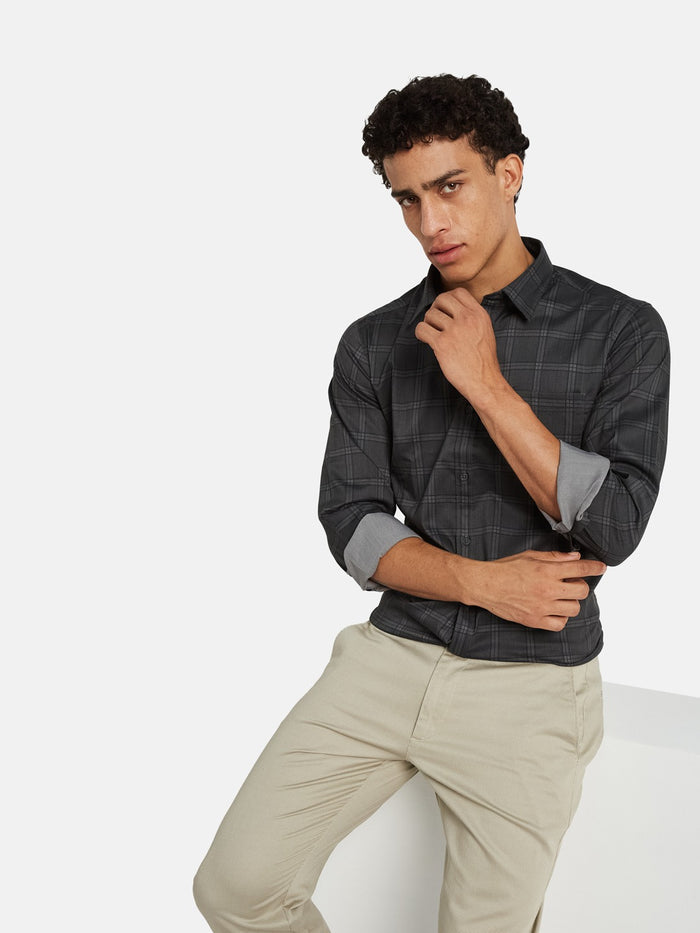 METTLE Men Checked Spread Collar Cotton Casual Shirt