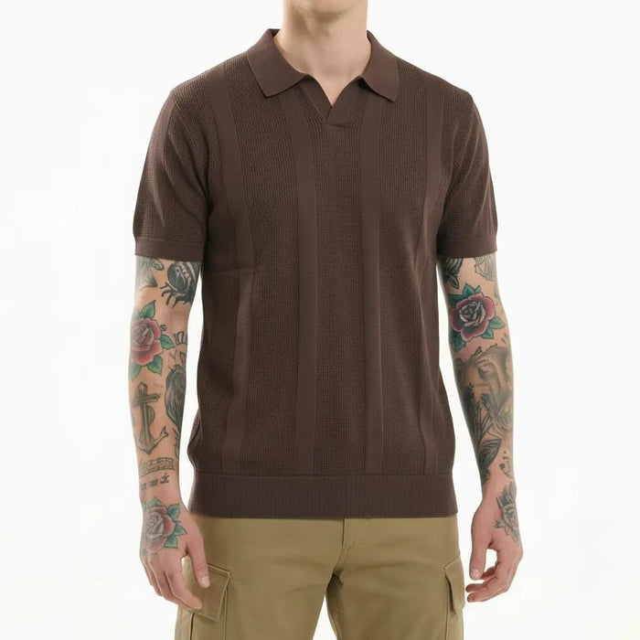 METTLE Men Coffee Striped Polo Collar T-shirt