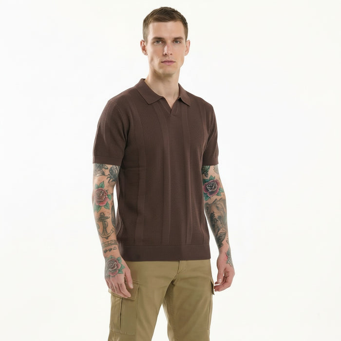 METTLE Men Coffee Striped Polo Collar T-shirt