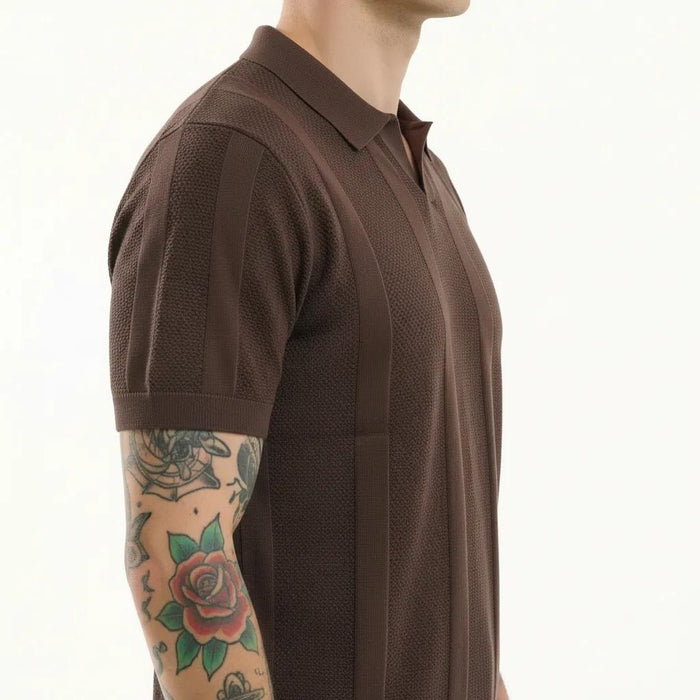 METTLE Men Coffee Striped Polo Collar T-shirt