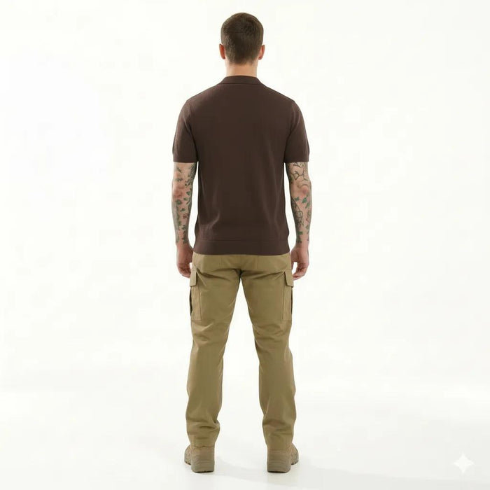 METTLE Men Coffee Striped Polo Collar T-shirt