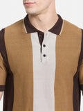 METTLE Men Colourblocked Polo Collar Cotton T-shirt