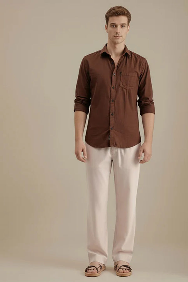 Mettle Men Espresso Casual Solid Polo Neck Shirt