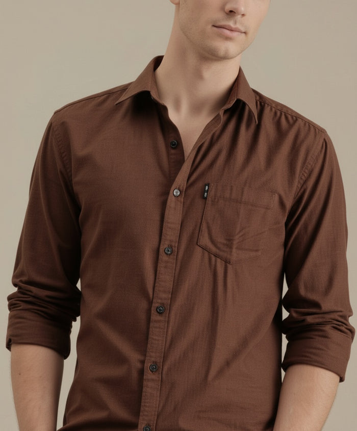 Mettle Men Espresso Casual Solid Polo Neck Shirt