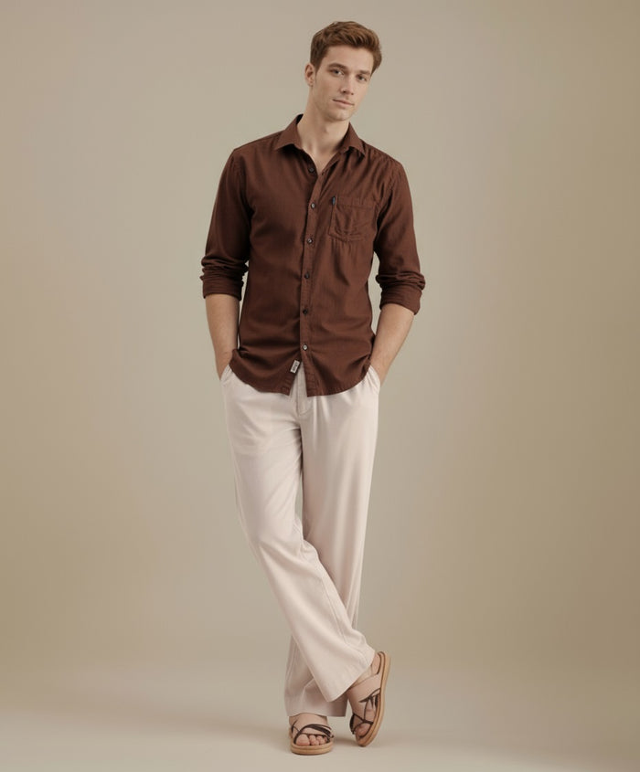 Mettle Men Espresso Casual Solid Polo Neck Shirt