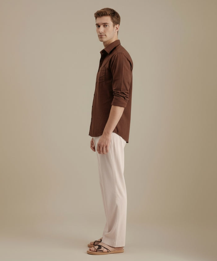 Mettle Men Espresso Casual Solid Polo Neck Shirt