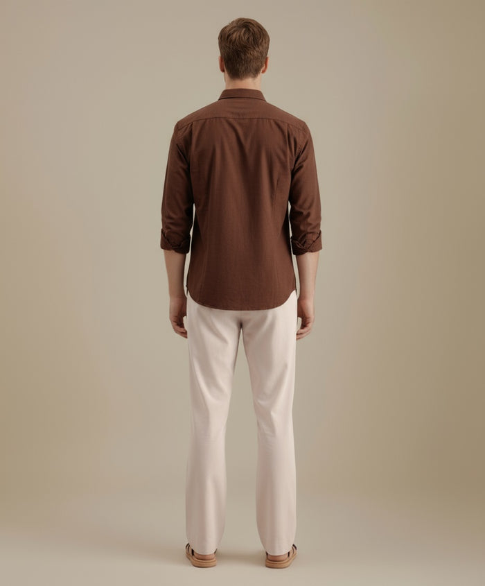 Mettle Men Espresso Casual Solid Polo Neck Shirt