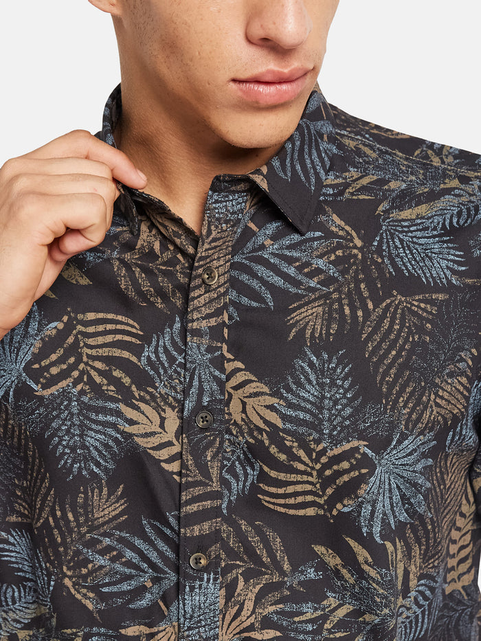 METTLE Men Floral Printed Spread Collar Cotton Casual Shirt