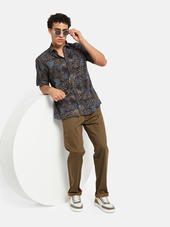 METTLE Men Floral Printed Spread Collar Cotton Casual Shirt