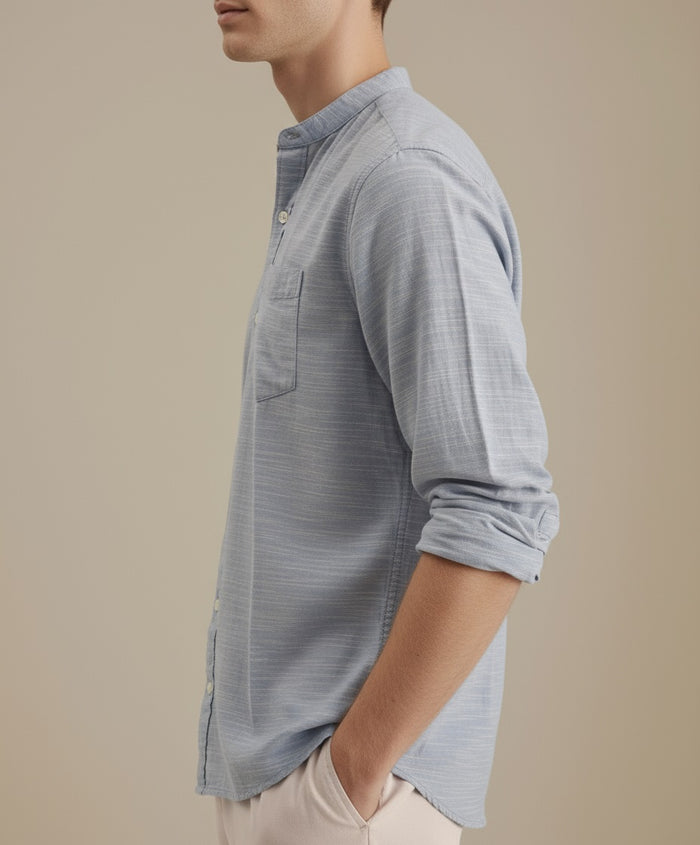 Mettle Men Grey Casual Solid Polo Neck Shirt