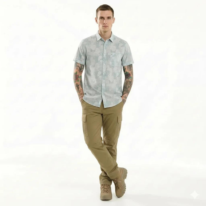 METTLE Men Light Teal Colourblocked Casual Shirt