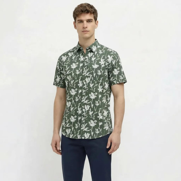 METTLE Men Mountain Green Floral Printed Casual Shirt
