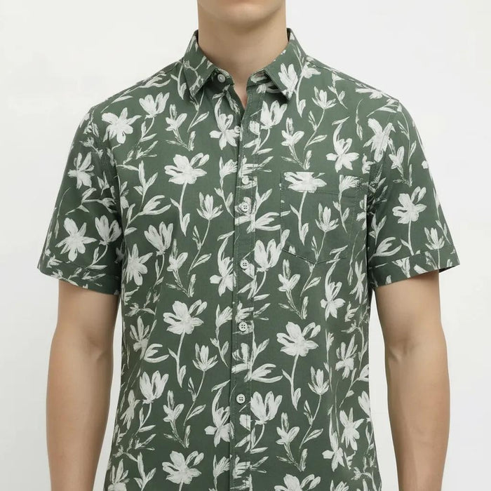 METTLE Men Mountain Green Floral Printed Casual Shirt