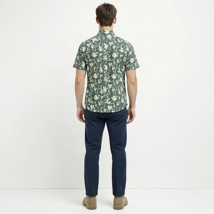 METTLE Men Mountain Green Floral Printed Casual Shirt