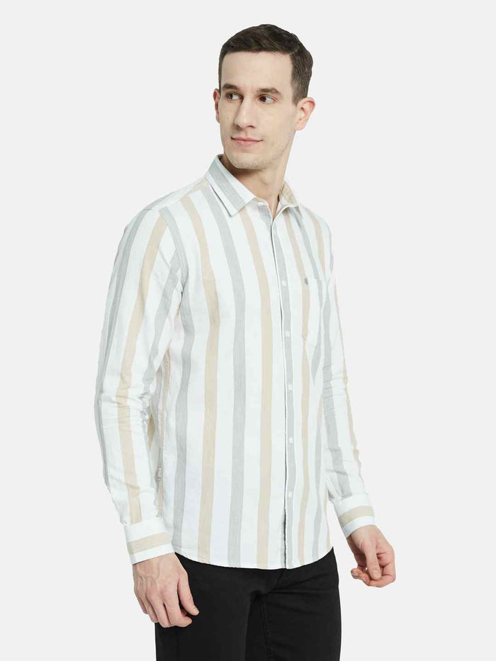 METTLE Men Multi Stripes Opaque Striped Casual Shirt