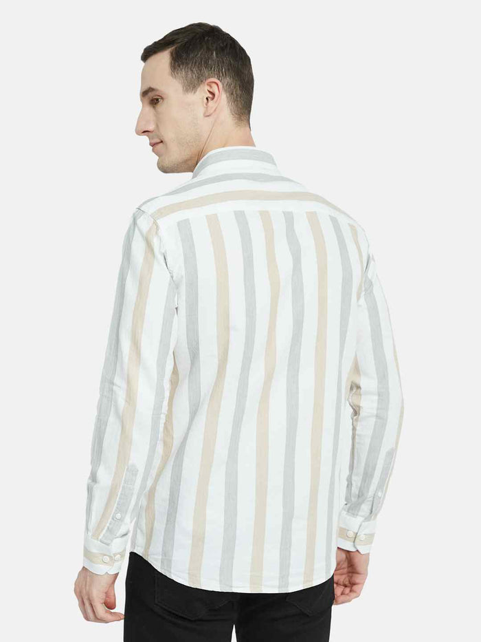 METTLE Men Multi Stripes Opaque Striped Casual Shirt