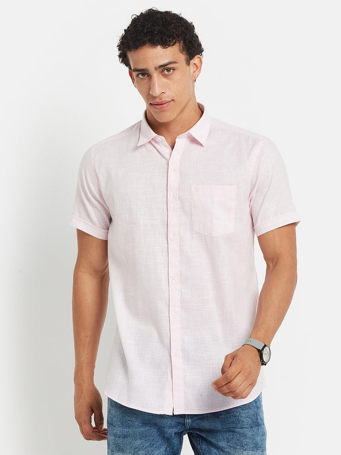METTLE Men Solid Spread Collar Cotton Casual Shirt