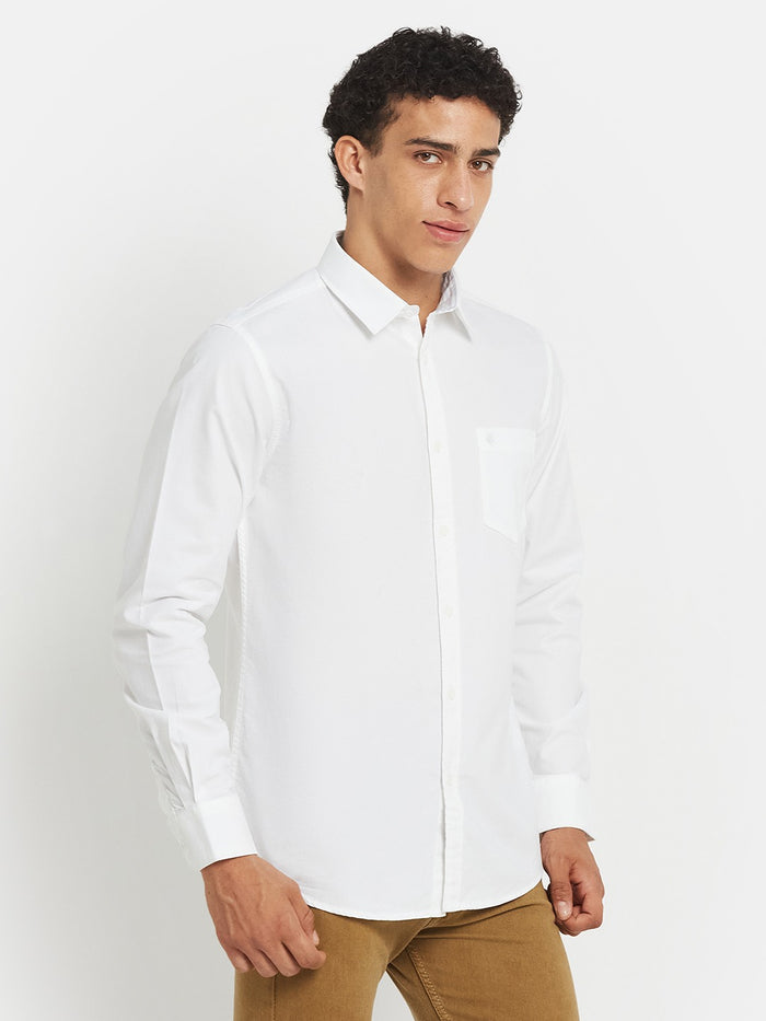 METTLE Men Solid Spread Collar Cotton Casual Shirt