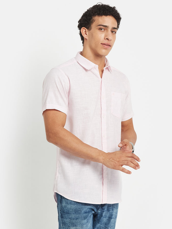 METTLE Men Solid Spread Collar Cotton Casual Shirt