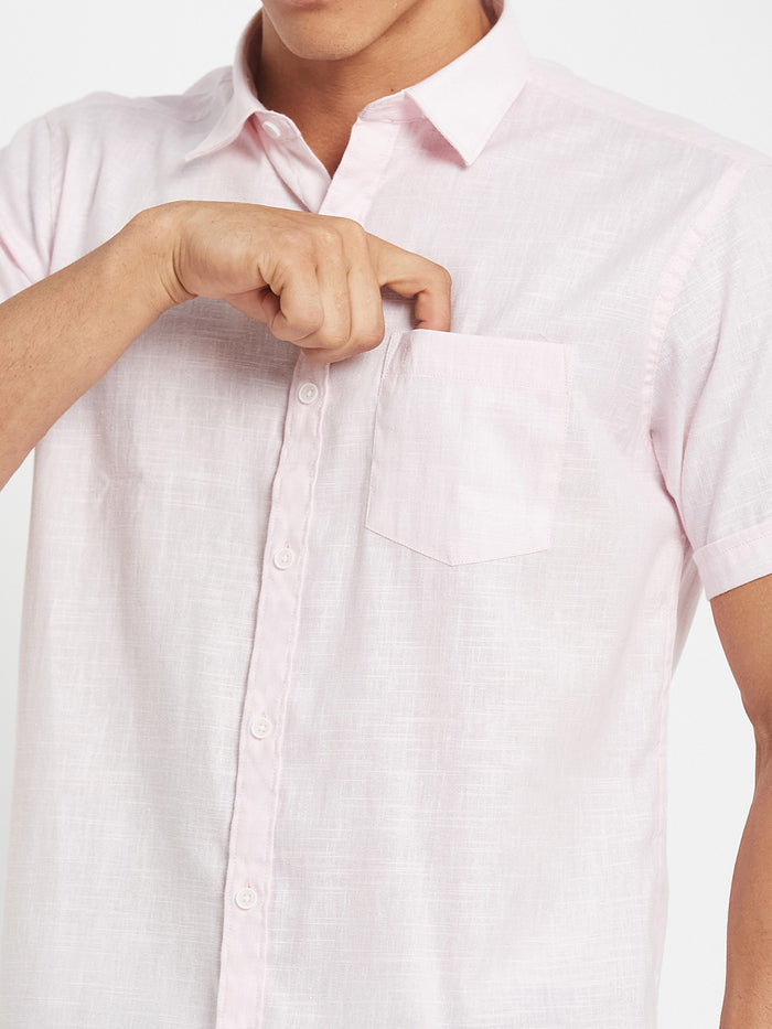 METTLE Men Solid Spread Collar Cotton Casual Shirt