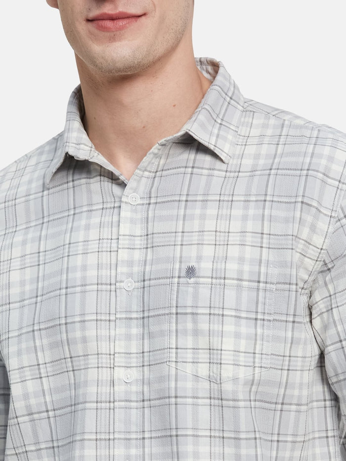 METTLE Men Spread Collar Tartan Checked Cotton Casual Shirt
