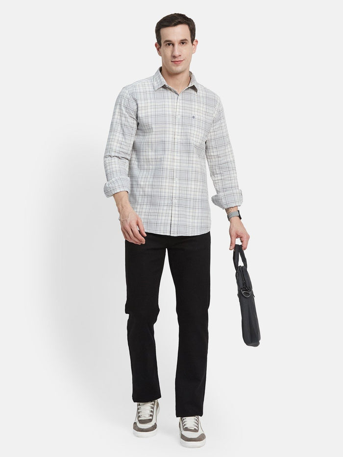 METTLE Men Spread Collar Tartan Checked Cotton Casual Shirt